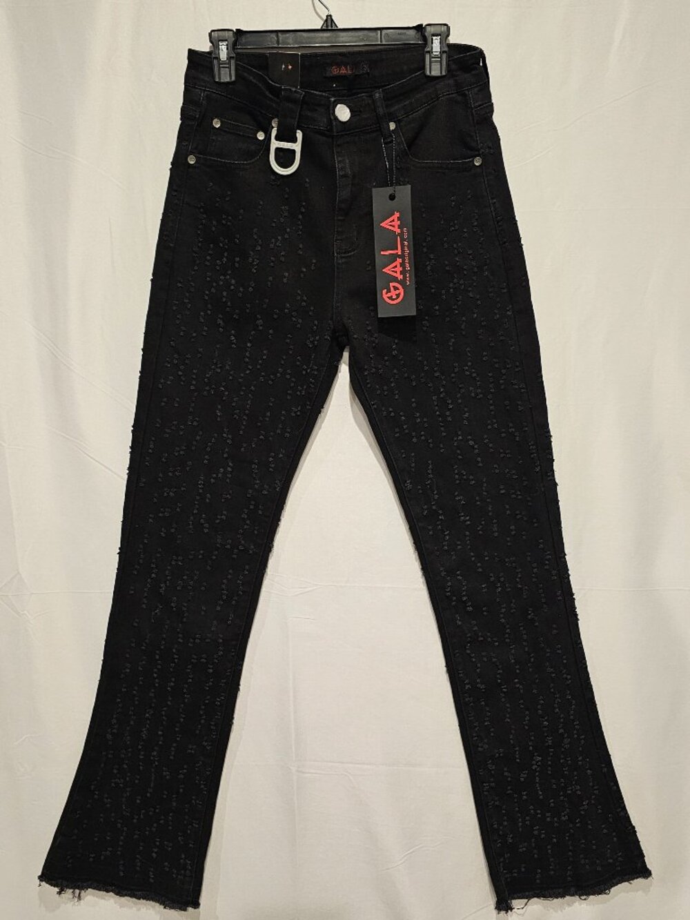 GALA Men's Black Wash Embellished Denim Jeans Size 32 Tappered Biker Distressed